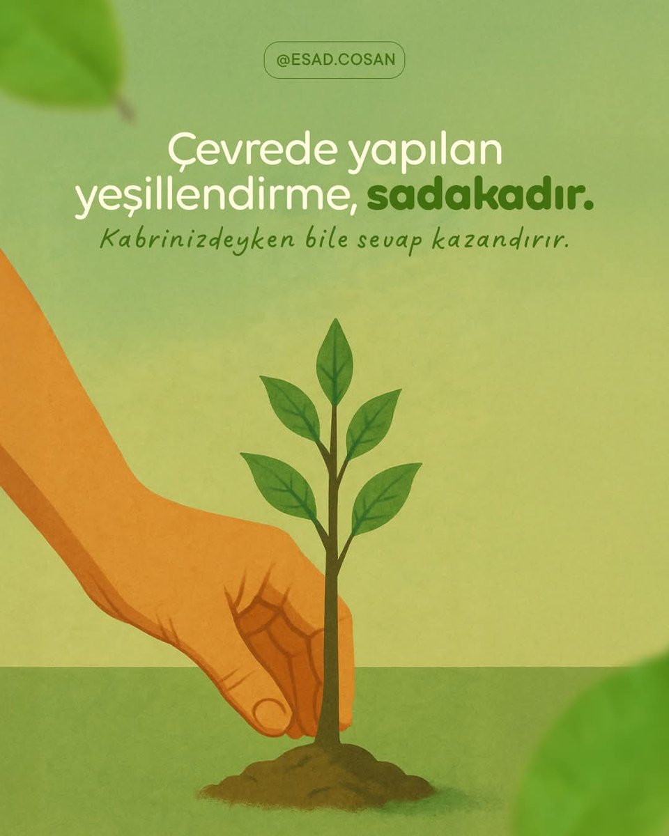 "Çevrede yapılan yeşillendirme, sadakadır. Kabrinizdeyken bile sevap kazandırır."

Prof. Dr. Mahmud Es'ad Coşan

#MahmudEsadCosan #Fidan #Sadaka