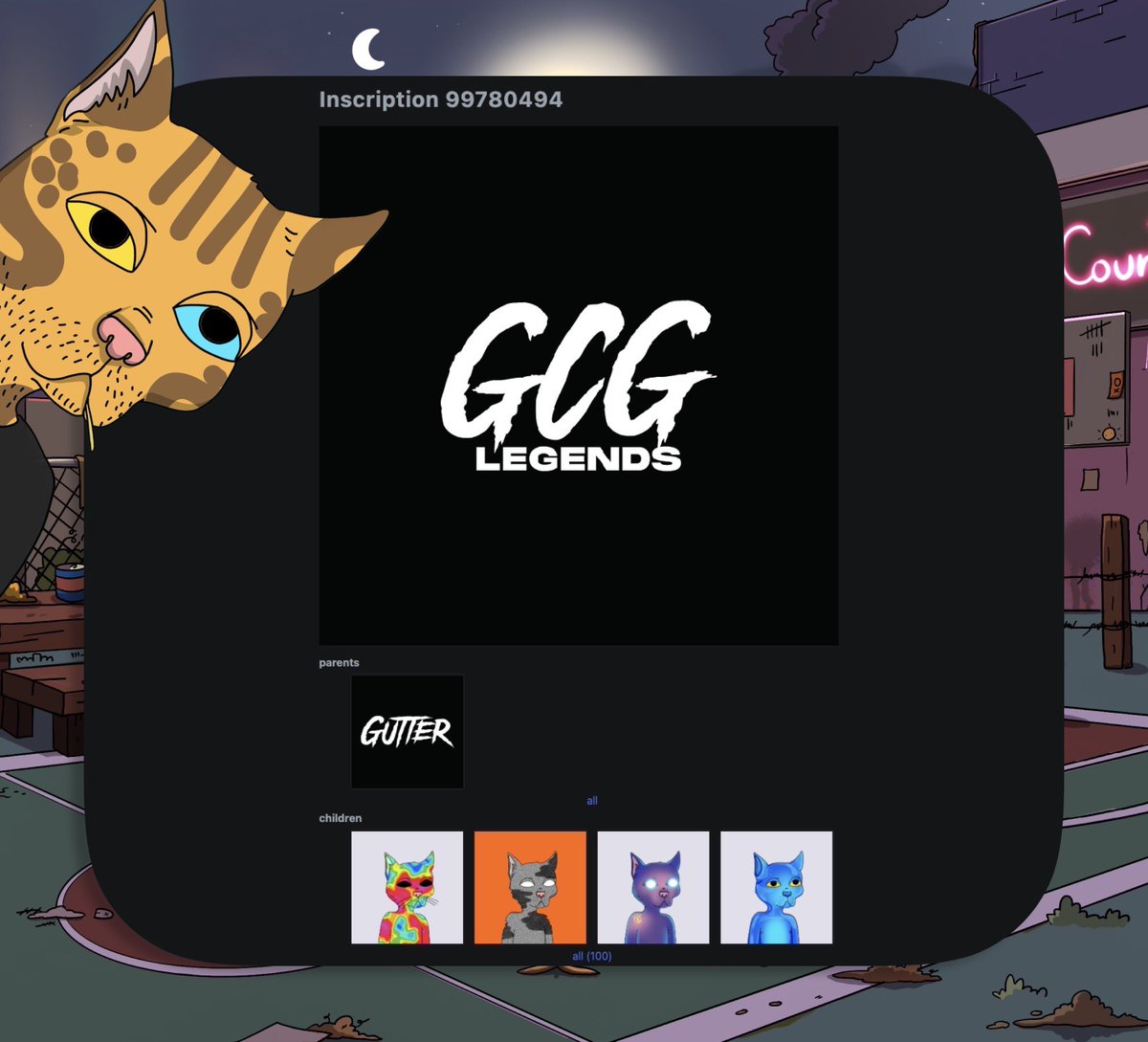 The Gutter is coming to Bitcoin.

100 1/1 Pieces
Consecutive B9450Xs
Parent-Child Provenance
Mint Pricing: .0045 -&gt; .0059 -&gt; .0079

Potential Bitcoin catfight incoming?  

Who will be Bitcoin’s #1 cats? 😾

<a href="/dmtnatcats/">Natcats</a> OR <a href="/GutterCatGang/">Gutter Cat Gang</a> 👀