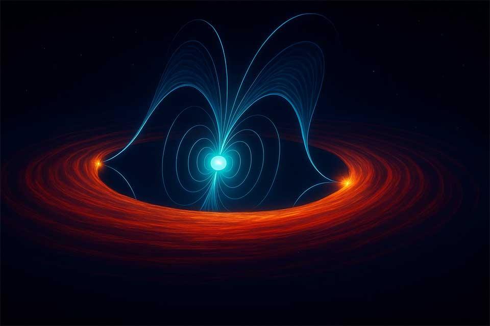 OxfordPhysics's tweet image. Oxford astrophysicists were part of an international team revealing new insights into PSR J1023+0038, a rare "transitional millisecond pulsar." Polarization data suggests synchrotron radiation & a second acceleration zone! 🌟 Read more: physics.ox.ac.uk/news/new-insig… #pulsar