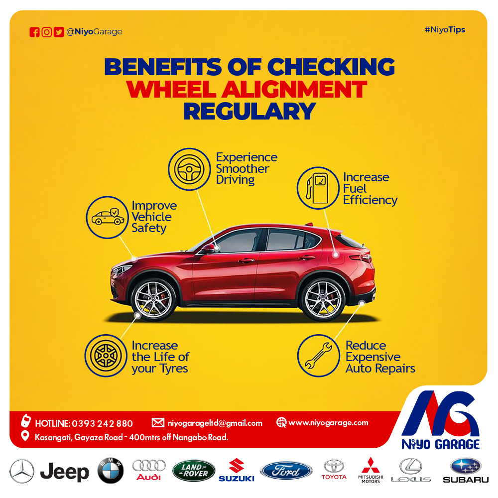 NiyoGarage's tweet image. When your wheels are properly aligned, the road just feels right. See below some of the benefits of regular wheel alignment . Visit us today for reliable and affordable #Wheelalignment Services #CallOrWhatsapp:0757001002/ 0776202785. #WisdomWednesday
