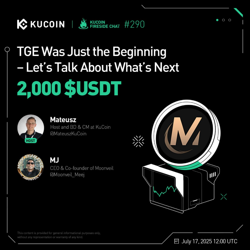 kucoincom's tweet photo. 🔥 Don’t miss our #KuCoinFireSideChat with @Moonveil_Studio!
 
🎁 2,000 USDT to win!
1. Follow @kucoincom, @Moonveil_Studio &amp; @BC_KuCoin
2. Complete Gleam form
3. Join the space: https://t.co/ZTuLc9rP7D
 
Show your support to $MORE on #KuCoin now⤵️
https://t.co/1SboB6pzlV
