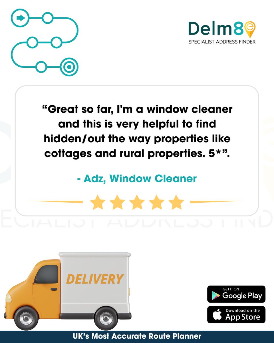 Delm8app's tweet image. ⭐ “Very helpful for hidden properties.”

Thanks to Adz for the great feedback! 

Delm8 makes it simple to pinpoint named cottages, rural properties, and hard-to-find addresses — so your next stop is always right on point.

#Delm8 #UserReview #SmartDeliveries #AddressFinder