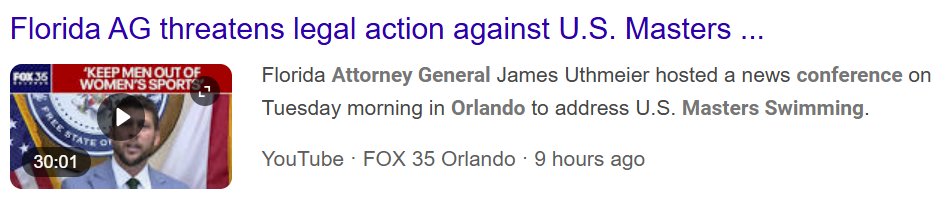 LaLONeill's tweet image. Bold leadership from the Florida's @AGJamesUthmeier! Demanding that Masters Swimming certify that it will not allow males to compete in categories reserved for females.
fox35orlando.com/video/1674669