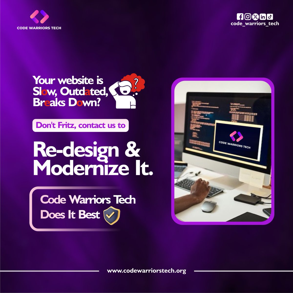 codewarriors02's tweet image. Your Website is your brands first impression. At Code Warriors tech we redesign and modernize your website.
#CodeWarriorsTech
#WebsiteRedesign
#DigitalExperience
