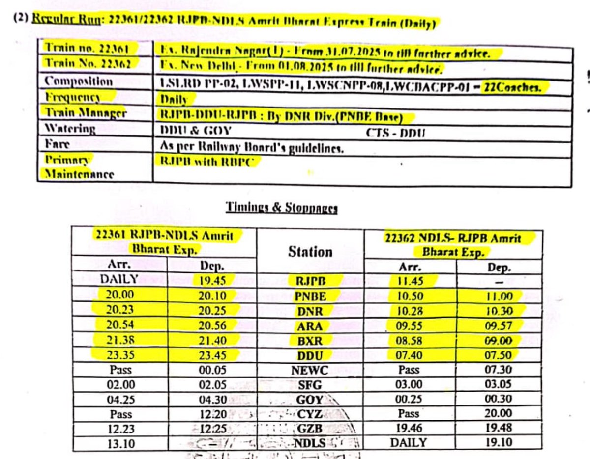 Another regular Amrit Bharat train to connect to Delhi from Patna area / Bihar to cater to the rush in sleeper and general classes. Pls share and make use of….