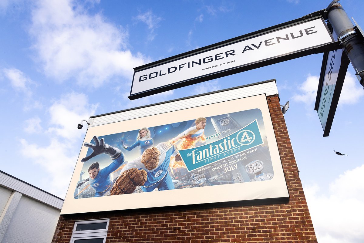 PinewoodStudios's tweet image. Our galactic #TheFantasticFour: First Steps billboard just landed - and it’s out of this world.

Marvel’s First Family are on display at the Studios where it #ShotAtPinewood