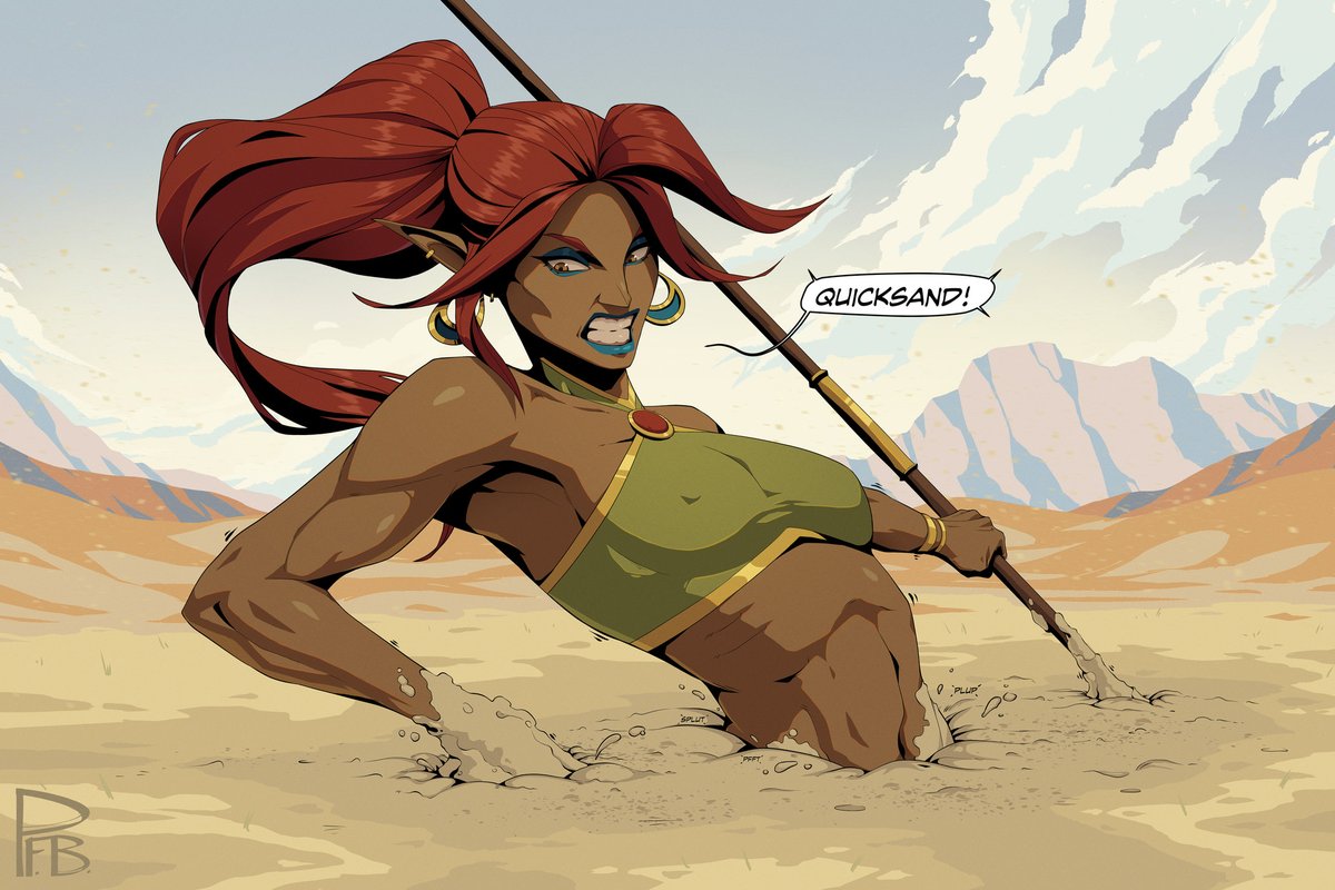 A Molduga hunt takes Sahdra deep into the desert, but death in the Gerudo wilderness comes in many forms, and thoughts of glory quickly turn into a futile struggle for her life as the wasteland sucks her down.

#Quicksand #QuicksandFetish