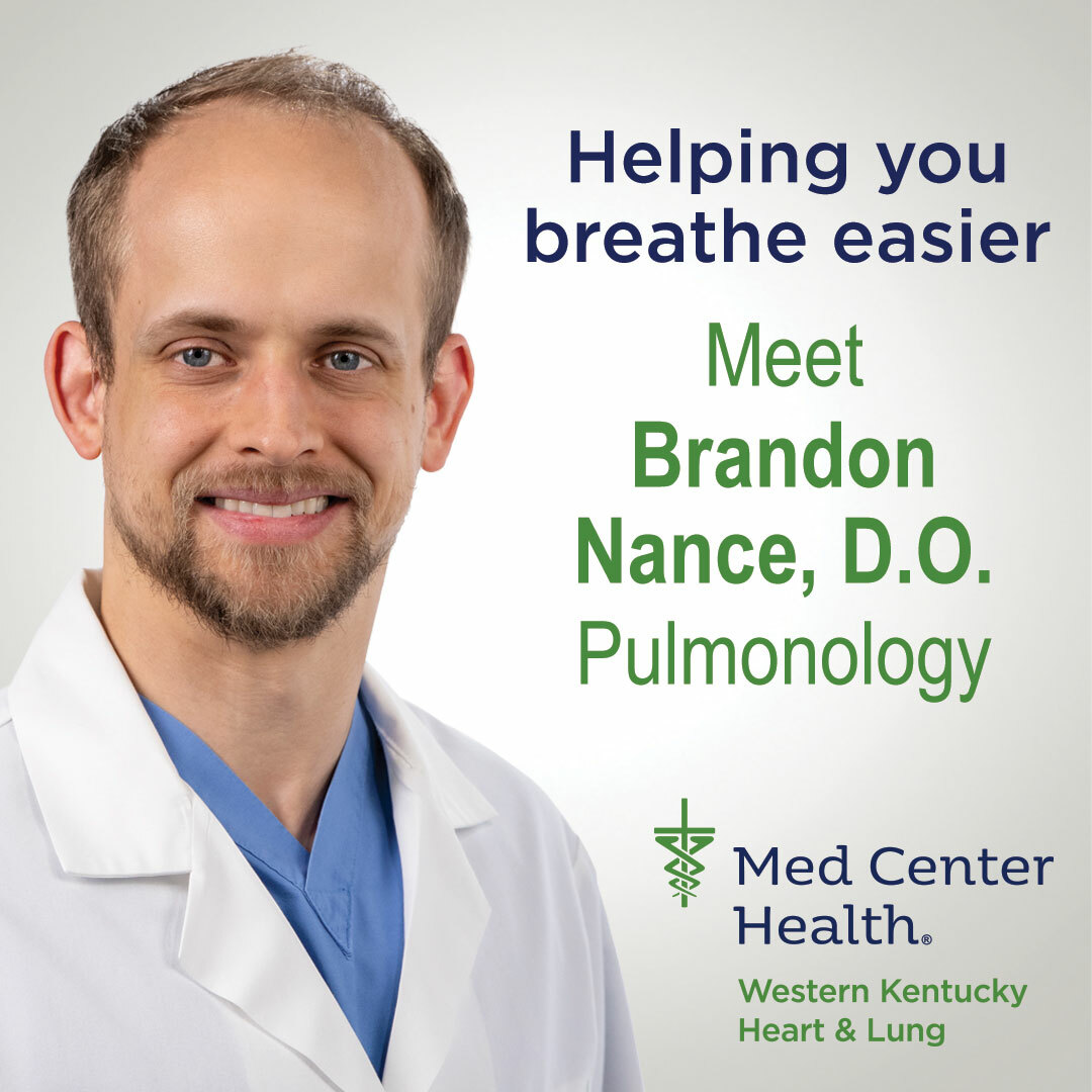 📣 Med Center Health is pleased to welcome Brandon Nance, D.O. to Med Center Health Western Kentucky Heart &amp; Lung as we expand our lung care in Southcentral Kentucky. 

🫁 As a pulmonologist, Dr. Nance treats disorders of the lungs and respiratory system. He can help patients