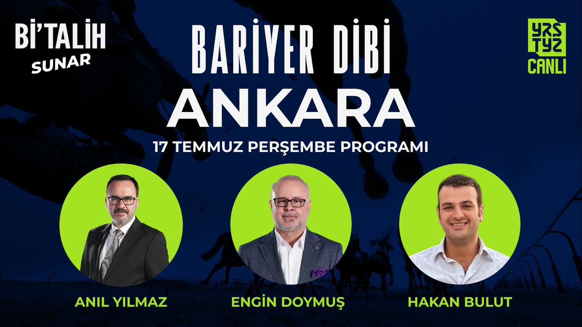 Yarıştayız (@yaristayiz) on Twitter photo 🎬 <a href="/geldibitalih/">Bitalih</a>'in sunduğu #BariyerDibi her gün deneyimli moderatörleri ve uzman yorumcularıyla #Yarıştayız kanalında!
🗣 Bu akşam 21.30'da <a href="/bakrkoylu73edu1/">Engin DOYMUŞ-Radyo Tv Spikeri..</a> moderatörlüğünde <a href="/altilitakip/">Anıl Yılmaz</a> ve <a href="/Hakanbulut0163/">HAKAN BULUT</a> "17 Temmuz Perşembe" günü koşulacak Ankara yarışını CANLI yayında 🎬 <a href="/geldibitalih/">Bitalih</a>'in sunduğu #BariyerDibi her gün deneyimli moderatörleri ve uzman yorumcularıyla #Yarıştayız kanalında!
🗣 Bu akşam 21.30'da <a href="/bakrkoylu73edu1/">Engin DOYMUŞ-Radyo Tv Spikeri..</a> moderatörlüğünde <a href="/altilitakip/">Anıl Yılmaz</a> ve <a href="/Hakanbulut0163/">HAKAN BULUT</a> "17 Temmuz Perşembe" günü koşulacak Ankara yarışını CANLI yayında