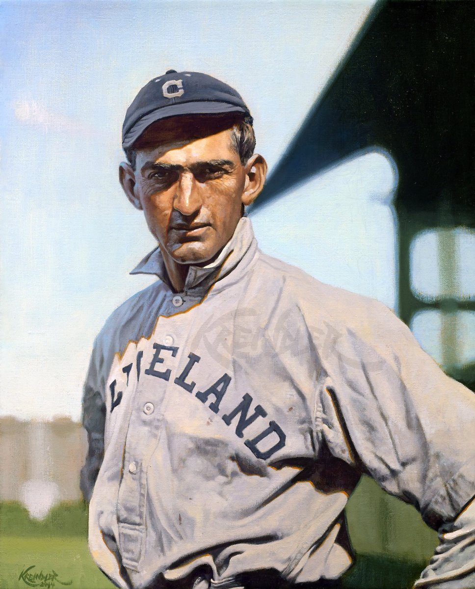 GraigKreindler's tweet image. #OTD in 1887, Joseph Jefferson Jackson was born in Pickens County, SC. One of the greatest ballplayers of all-time, he’s mostly remembered today for how he left the game after the Black Sox Scandal. Here’s my painting of him in his first full year with the Cleveland Naps in 1911.