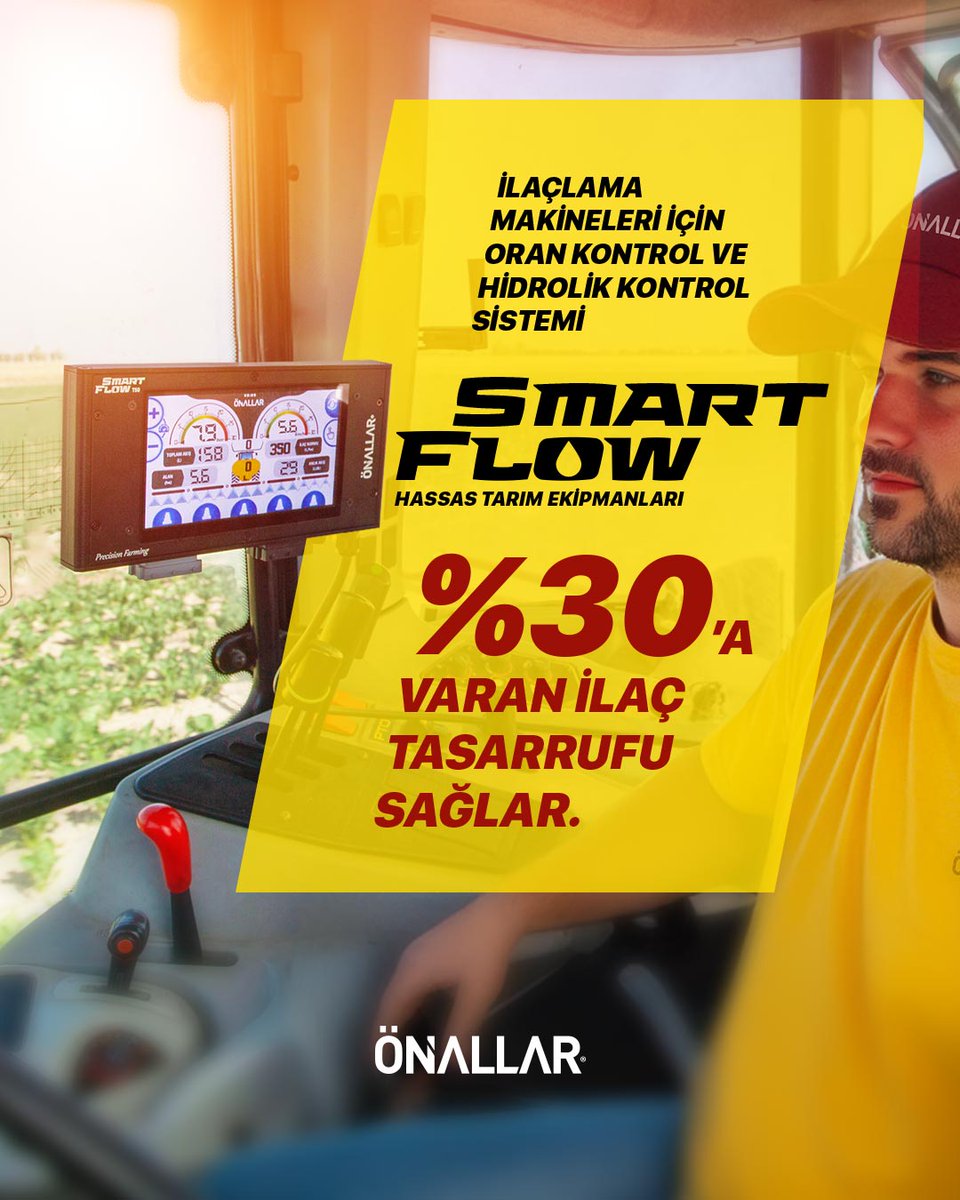 Önallar SmartFlow ile %30'a varan ilaç tasarrufu.

💧 #Smartflow Oran Kontrol Sistemi
Traktör hareketine ve saha şartlarına göre dozajı otomatik ayarlar.
🌱 Ne eksik ne fazla – tam kararında ilaçlama!
🌍 Toprak korunur, verim artar!

#önallar #akıllıtarım #bitkibakımuzmanı