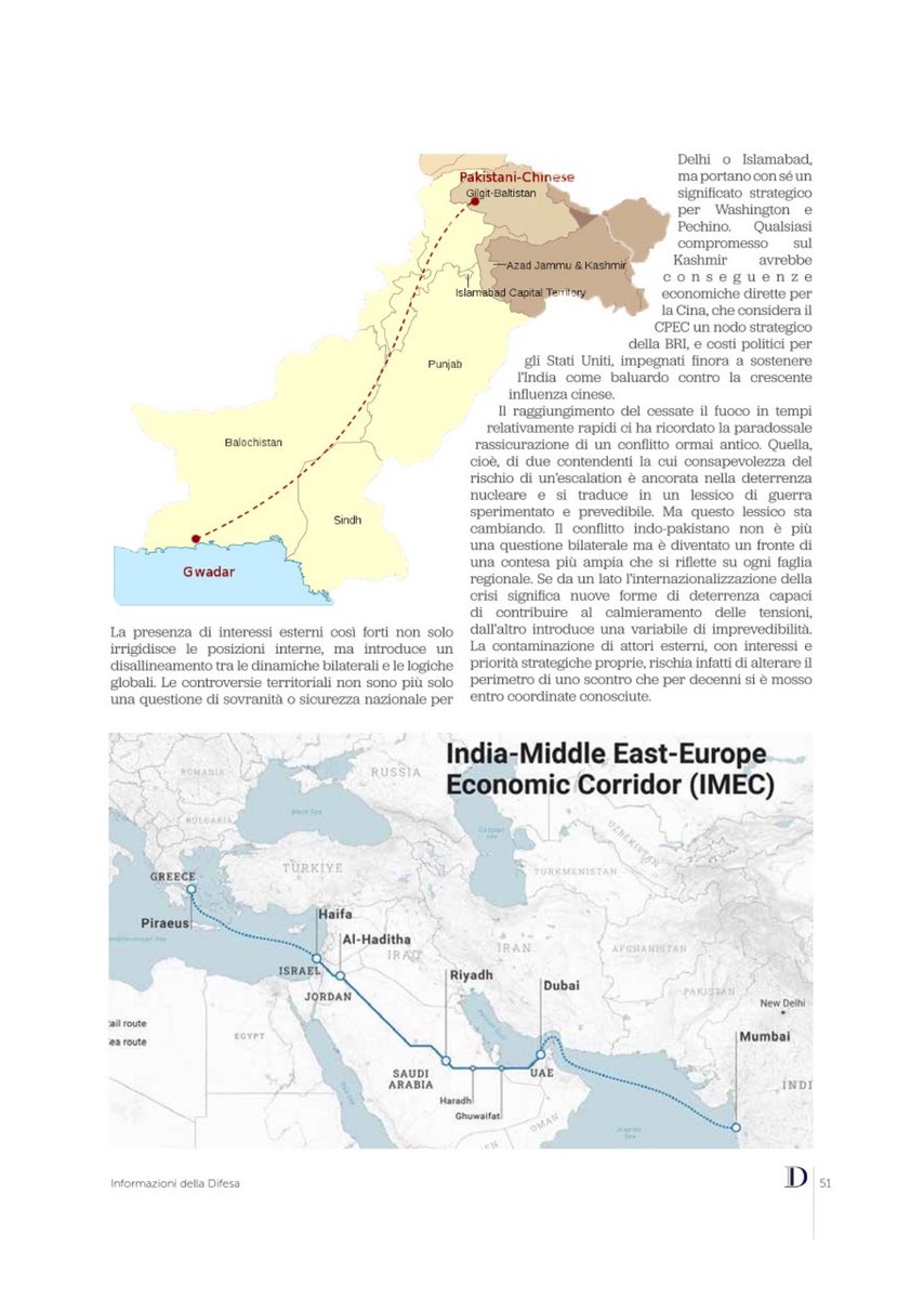 Le tensioni fra India e Pakistan sono ormai un tassello di un equilibrio multipolare fatto di sforzi di proiezione strategica e progetti infrastrutturali che ne cambiano le regole. È stato un piacere contribuire a Informazioni della Difesa, rivista ufficiale del <a href="/MinisteroDifesa/">Ministero Difesa</a>.