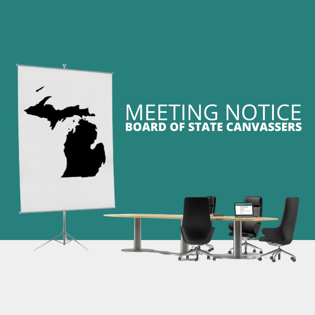 MichSoS's tweet image. The Board of State Canvassers will conduct a meeting at 10 a.m., Friday, July 18, in Lansing.
Agenda: michigan.gov/sos/-/media/Pr…
