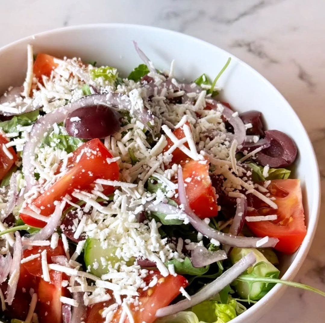 Summer days call for cool, crisp eats—like this Greek beauty! 🇬🇷☀️

Our GREEK SALAD is fresh, crisp, and bursting with goodness of romaine, arugula, tomato, red onion, kalamata olives, cucumber, crumbled feta, authentic tzatziki &amp; Greek vinaigrette.

#FreshGreekGrill 🇬🇷 | $HBFG
