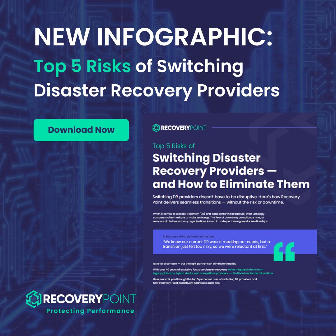 In this infographic, we walk you through the top 5 perceived risks of switching DR providers and how Recovery Point proactively addresses each one.

Download your free copy now: loom.ly/G7UsfO4

#CyberResilience #DisasterRecovery #DataProtection #BusinessContinuity
