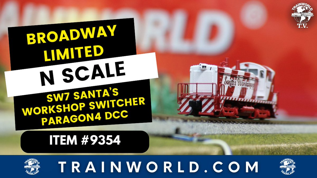 TrainWorld.com (@trainworld) on Twitter photo Celebrate Christmas in July (or prepare for the actual holiday season) with <a href="/BLITrains/">Broadway Ltd Imports</a>' new N scale SW7 in their festively cute Santa’s Workshop livery! 🎅 youtu.be/GwsY0akeSlc
Order today at TrainWorld.com! tinyurl.com/4cuu3su7
#broadwaylimited #nscale #diesel Celebrate Christmas in July (or prepare for the actual holiday season) with <a href="/BLITrains/">Broadway Ltd Imports</a>' new N scale SW7 in their festively cute Santa’s Workshop livery! 🎅 youtu.be/GwsY0akeSlc
Order today at TrainWorld.com! tinyurl.com/4cuu3su7
#broadwaylimited #nscale #diesel