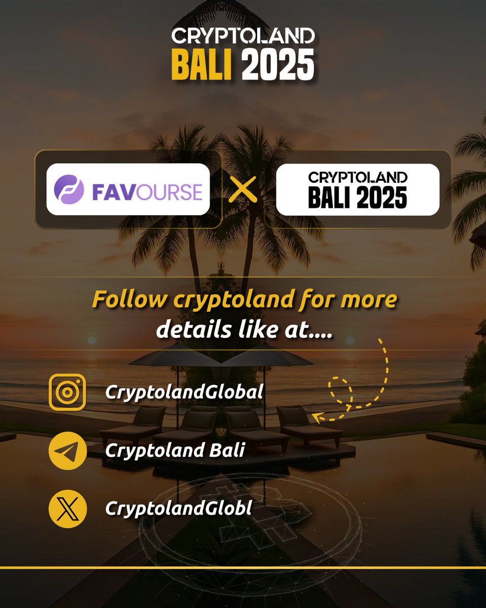 We’re officially partnering with CryptoLand Bali 2025 🌴

📅 July 18–24
Join us in paradise for a Web3-powered experience—talks, NFTs, culture, and networking.

Follow @cryptolandglobl for updates!
#FavoursXCryptoLand #CryptoLandBali