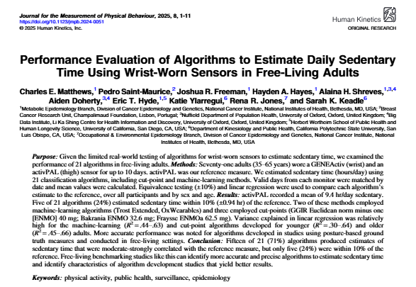 Human_Kinetics's tweet image. Read new research from @JMPBjournal! Performance Evaluation of Algorithms to Estimate Daily Sedentary Time Using Wrist-Worn Sensors in Free-Living Adults doi.org/10.1123/jmpb.2…