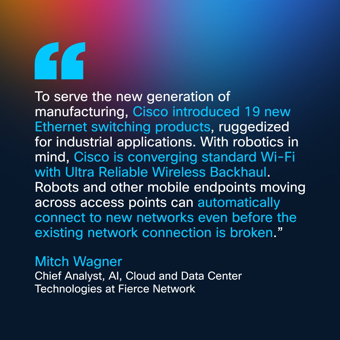 CiscoIIoT's tweet image. Our AI-ready industrial networking innovations are making waves in the media! 🌐 See what @FierceNetwork_ is saying about our latest announcements. 👇
cs.co/60124AmeI
#AI #IIoT #CiscoLive