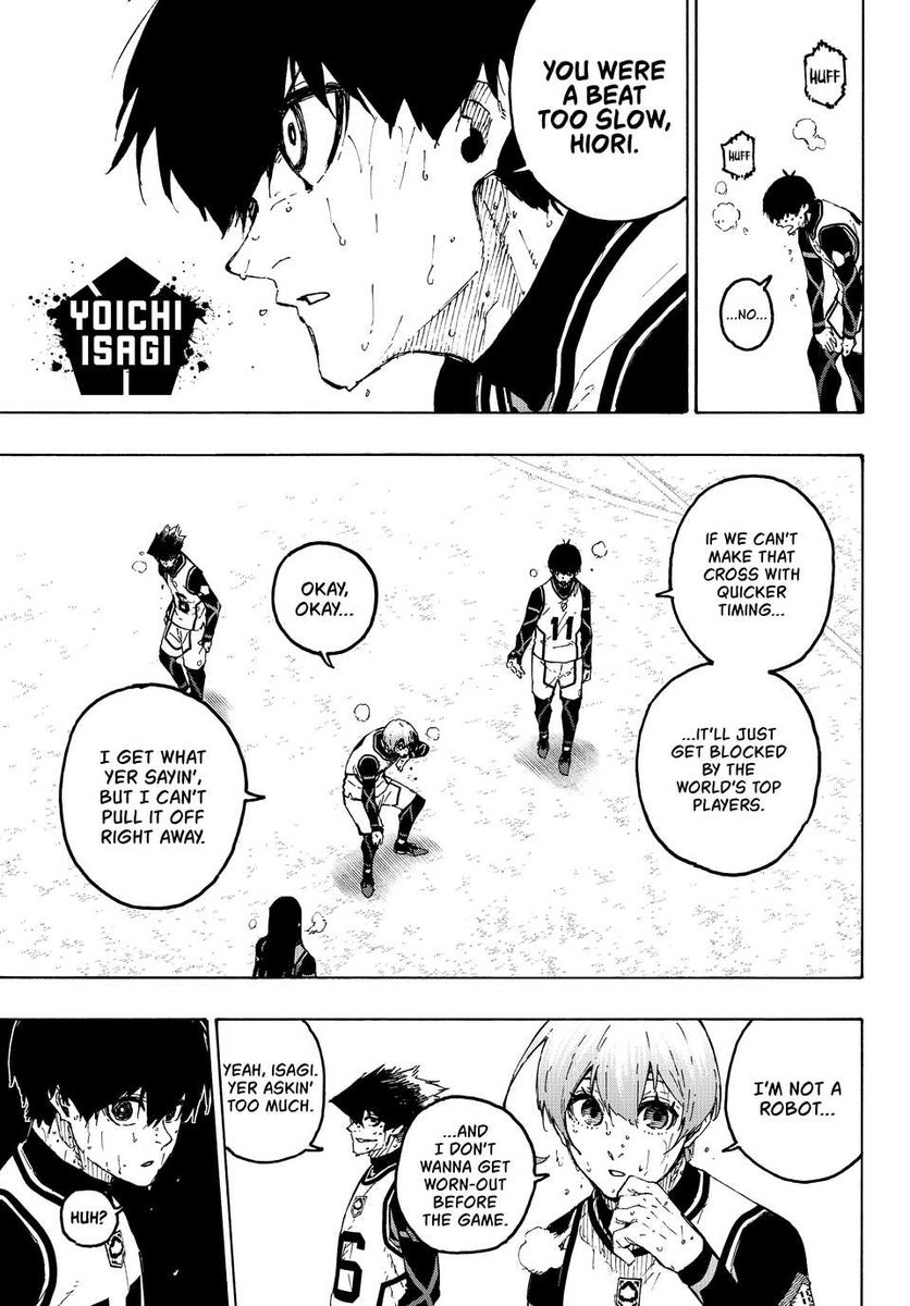 bluelockrensuke's tweet image. What if this interaction was to hint at a chemical reaction between Isagi and Sae? Hiori was compared to Sae before (And he's like a somewhat beta version) and he can't meet the level Isagi wants now.
So Sae is the one that can satisfy whatever Isagi craves.