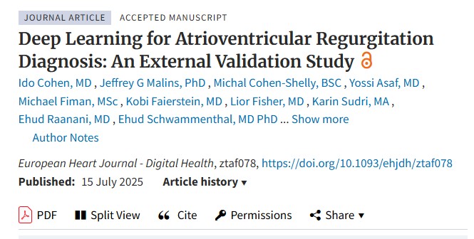 Elad Maor (@maor_elad) on Twitter photo AISAP.ai’s AI achieves AUC 0.98 (MR) & 0.96 (TR) in diagnosing valvular regurgitation, with 91% & 84% accuracy. No severe cases misclassified! Streamlined for primary care using minimal echo views. Read more:
bit.ly/4nRuZgJ <a href="/escardio/">European Society of Cardiology</a> <a href="/MayoClinicCV/">Mayo Clinic CV</a> AISAP.ai’s AI achieves AUC 0.98 (MR) & 0.96 (TR) in diagnosing valvular regurgitation, with 91% & 84% accuracy. No severe cases misclassified! Streamlined for primary care using minimal echo views. Read more:
bit.ly/4nRuZgJ <a href="/escardio/">European Society of Cardiology</a> <a href="/MayoClinicCV/">Mayo Clinic CV</a>