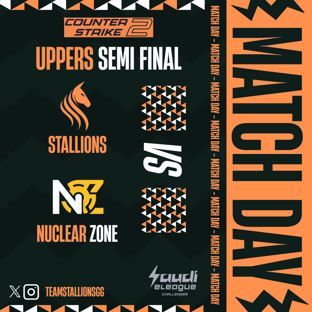 يوم المباراة !

نصف نهائي القسم العلوي

فريقنا STALLIONS يواجه NUCLEAR ZONE في منافسات CS2 ضمن Saudi eLeague Challenger

🧡 !Let’s get that win

#SELCS2