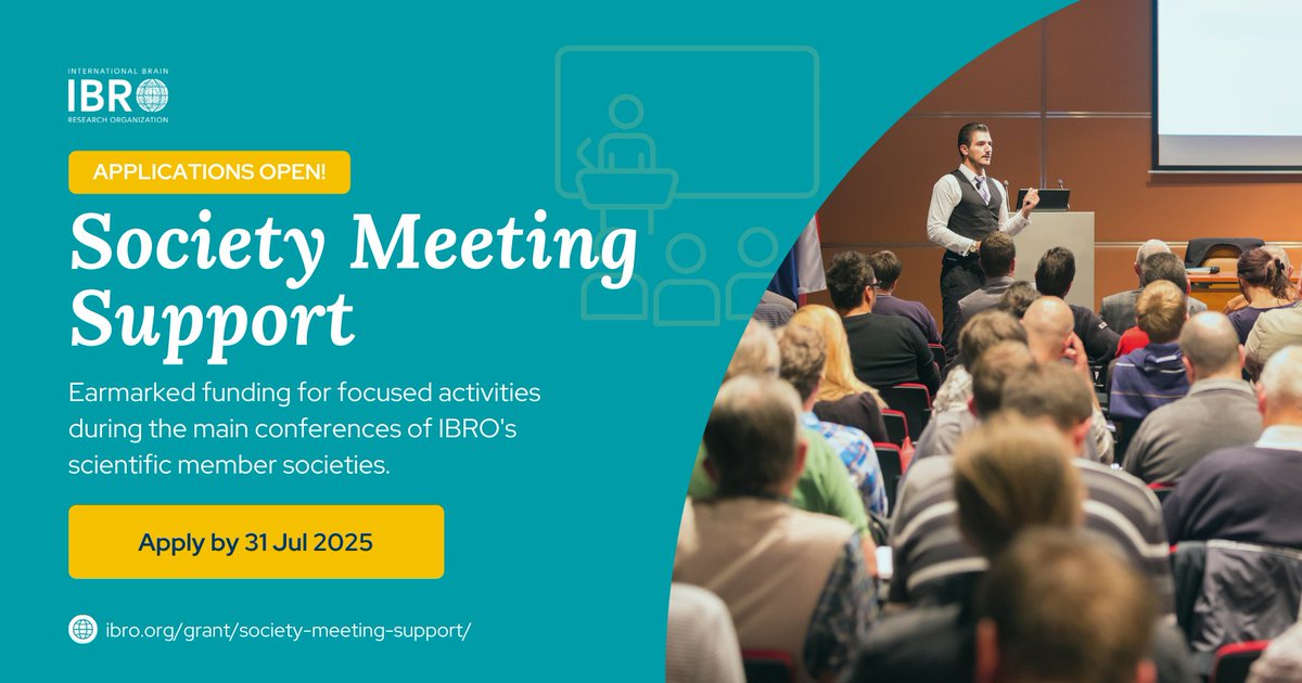 IBROorg's tweet image. 📢 Calling IBRO Scientific Society & Federation members! The Society Meeting Support #grant can help your events impactful for the #neuroscience community
Apply by 31 Jul: ibro.org/grant/society-…
#IBROinAsiaPacific #IBROinUSCanada #IBROinAfrica #IBROinLatAm #IBROinEurope
