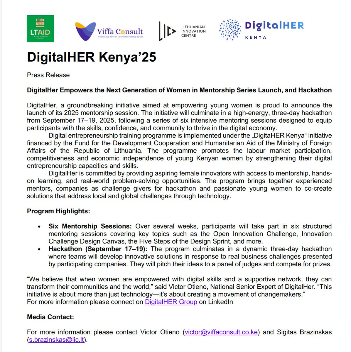 Victor Otieno (@agollavictor) on Twitter photo Press Release : DigitalHer Empowers the Next Generation of Women in Mentorship Series Launch, and Hackathon <a href="/ViffaConsult/">Viffa Consult</a> <a href="/LithuaniaMFA/">Lithuania MFA | #StandWithUkraine</a> <a href="/konzatech/">Konza Technopolis Development Authority</a> <a href="/kayana_kenya/">Kayana</a> <a href="/kenya_chamber/">Kenya Chamber</a> <a href="/CountrywideHubs/">Association of Countrywide Innovation Hubs</a> <a href="/ASSEKnews/">Association of Startup & SMEs Enablers of Kenya</a> <a href="/mbuguanjihia/">₿ank·a·ble</a> <a href="/YvonneOkwara/">Yvonne Okwara</a> <a href="/benrobertskenya/">Ben Roberts 🇬🇧🇰🇪</a> <a href="/BrianGeorgeKE/">Branji</a> <a href="/MakeItKenya/">Kenya Export Promotion and Branding Agency</a> Press Release : DigitalHer Empowers the Next Generation of Women in Mentorship Series Launch, and Hackathon <a href="/ViffaConsult/">Viffa Consult</a> <a href="/LithuaniaMFA/">Lithuania MFA | #StandWithUkraine</a> <a href="/konzatech/">Konza Technopolis Development Authority</a> <a href="/kayana_kenya/">Kayana</a> <a href="/kenya_chamber/">Kenya Chamber</a> <a href="/CountrywideHubs/">Association of Countrywide Innovation Hubs</a> <a href="/ASSEKnews/">Association of Startup & SMEs Enablers of Kenya</a> <a href="/mbuguanjihia/">₿ank·a·ble</a> <a href="/YvonneOkwara/">Yvonne Okwara</a> <a href="/benrobertskenya/">Ben Roberts 🇬🇧🇰🇪</a> <a href="/BrianGeorgeKE/">Branji</a> <a href="/MakeItKenya/">Kenya Export Promotion and Branding Agency</a>