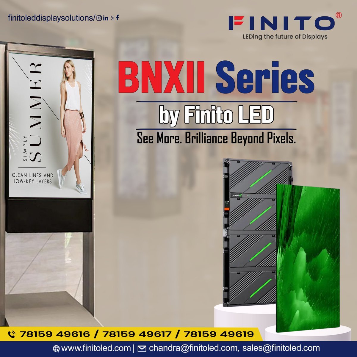 finito_led's tweet image. 𝐁𝐍𝐗𝐈𝐈 𝐒𝐞𝐫𝐢𝐞𝐬 𝐛𝐲 𝐅𝐢𝐧𝐢𝐭𝐨 𝐋𝐄𝐃
78159 49616 | 78159 49617 | 78159 49619
finitoled.com
#FinitoLED #BNXIISeries #LEDDisplaySolutions #DigitalSignage #RetailDisplay #AdvertisingScreens #LEDTechnology #HighResolutionLED #IndoorLEDDisplay #PixelPerfection
