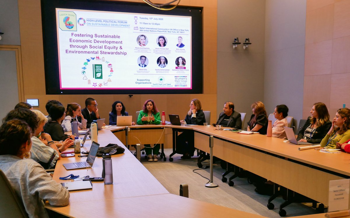 BahaiBIC's tweet image. BIC Representative Cecilia Schirmeister spoke at a side event entitled "Fostering Sustainable Economic Development through Social Equity and Environment Stewardship" during the High-Level Political Forum. Ms. Schirmeister highlighted that humanity's path towards a more…
