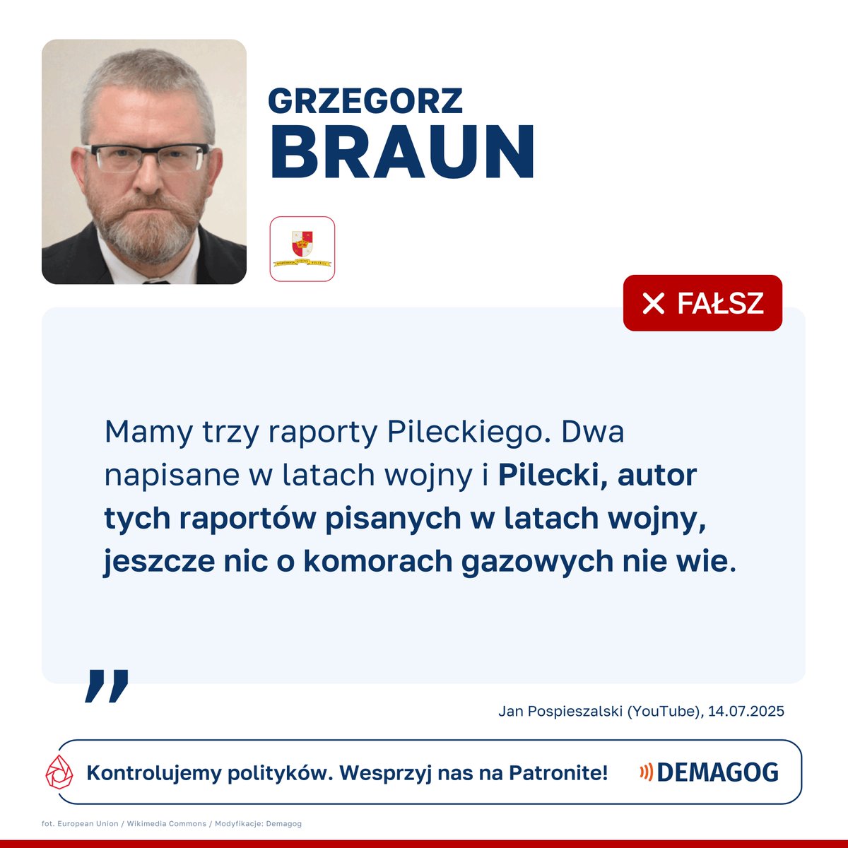 🔎 DEMAGOG (@demagogpl) on Twitter photo 🗣️ Wypowiedź <a href="/GrzegorzBraun_/">Grzegorz Braun</a> to ❌ #fałsz.
🧾 Po ucieczce z obozu koncentracyjnego w Oświęcimiu rtm. Witold Pilecki napisał trzy raporty. Pierwszy powstał w Nowym Wiśniczu w czerwcu 1943 roku – obecnie znajdziemy go w zbiorach Muzeum Armii Krajowej. Po przedostaniu się do 🗣️ Wypowiedź <a href="/GrzegorzBraun_/">Grzegorz Braun</a> to ❌ #fałsz.
🧾 Po ucieczce z obozu koncentracyjnego w Oświęcimiu rtm. Witold Pilecki napisał trzy raporty. Pierwszy powstał w Nowym Wiśniczu w czerwcu 1943 roku – obecnie znajdziemy go w zbiorach Muzeum Armii Krajowej. Po przedostaniu się do