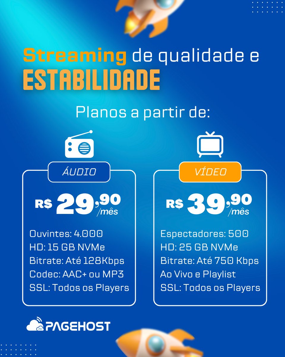 SUAPAGEHOST's tweet photo. 🚀 Chega de travar!
Streaming com qualidade, estabilidade e suporte de verdade é com a PageHost!
🎧 Áudio ou 📹 Vídeo? Temos o plano ideal pra você começar agora mesmo!

🔥 Profissionalize sua transmissão com quem entende do assunto.

#WebRadio #TransmissãoAoVivo #webTvOnine https://t.co/1Sjp4xkoss