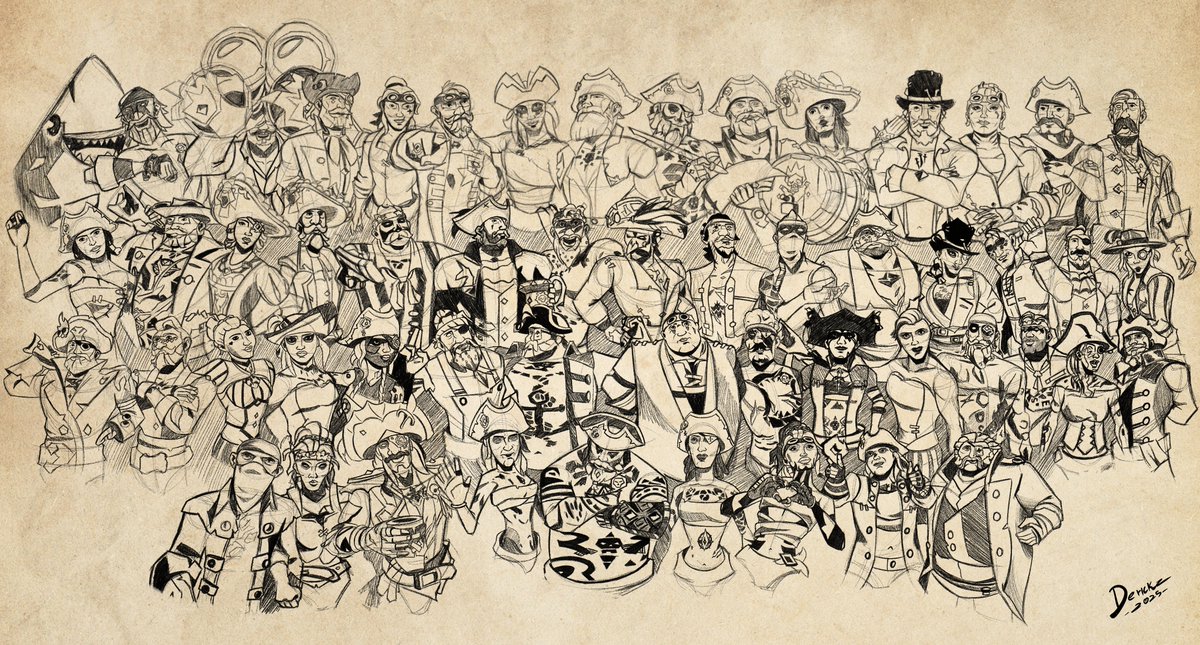 LuizDerick (@luizderickz) on Twitter photo Today I wrap up a project that started exactly 4 months ago as a drawing exercise with 7 friends and turned into a journey featuring over 50 friends and famous pirates from #SeaOfThieves . Thx everyone 4 joining! #BeMorePirate <a href="/SeaOfThieves/">Sea of Thieves</a>
I doubt I'll get 'em all right! 🦜 Today I wrap up a project that started exactly 4 months ago as a drawing exercise with 7 friends and turned into a journey featuring over 50 friends and famous pirates from #SeaOfThieves . Thx everyone 4 joining! #BeMorePirate <a href="/SeaOfThieves/">Sea of Thieves</a>
I doubt I'll get 'em all right! 🦜