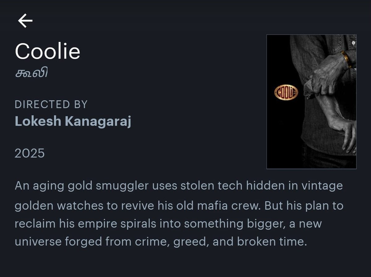 CAnanthNarayan1's tweet photo. #Coolie Synopsis 🥵
@letterboxd latest. https://t.co/1OoUweEu1z