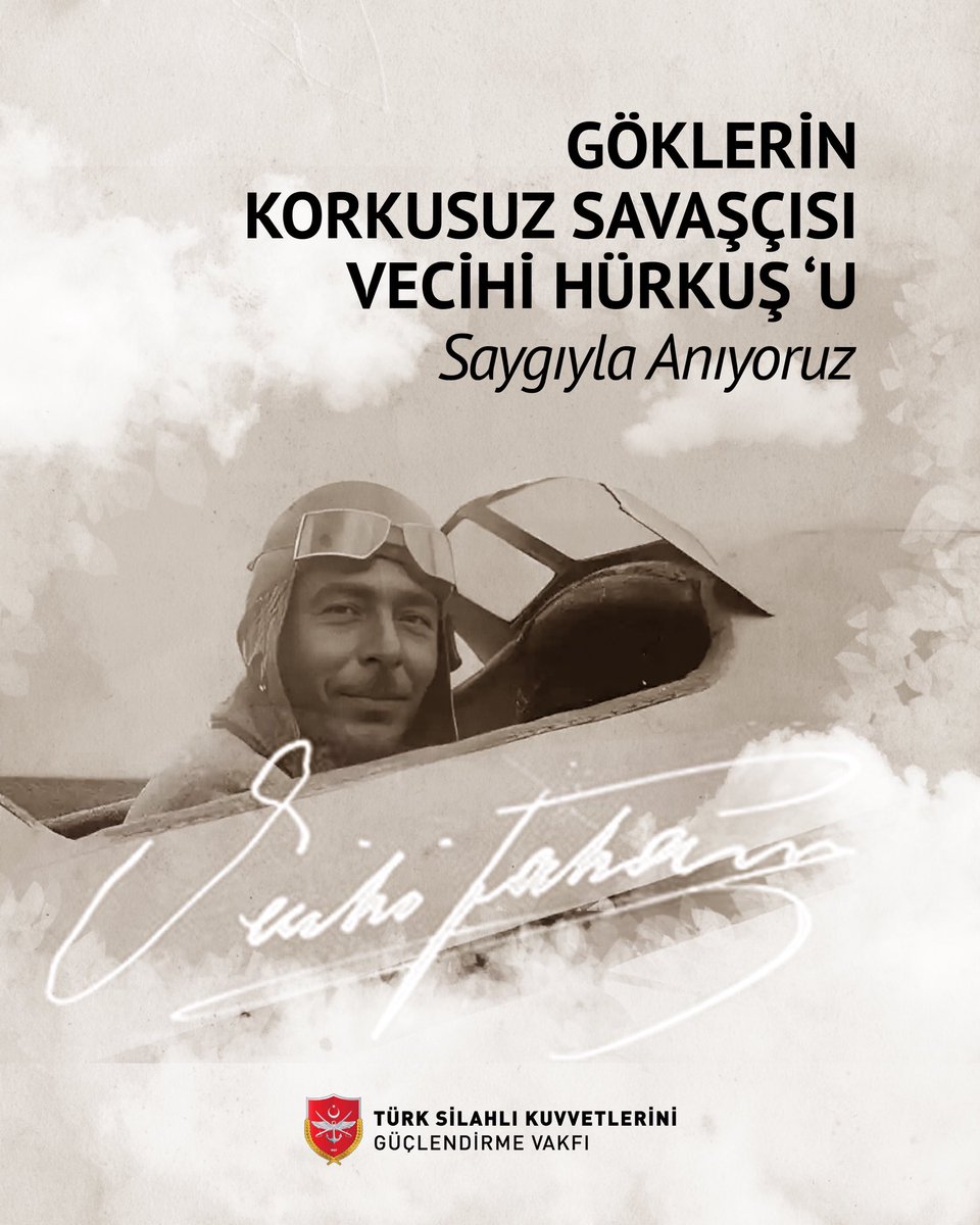 Türk havacılığının mimarlarından, göklerdeki özgürlüğümüzün ilk kahramanlarından Vecihi Hürkuş’u vefatının yıl dönümünde rahmetle anıyoruz. 🇹🇷

#TSKGV
#VecihiHürkuş