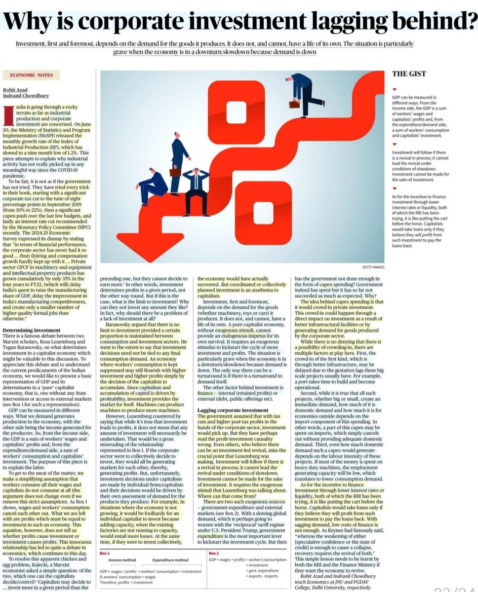 imRavikantYadav's tweet photo. 'Why is Corporate investment lagging behind?'
: Sh Rohit Azad & Sh Indranil Chowdhury
@indranil74
@azadrohit
#Corporate #Investments
#corporateindia
#MoSPI #Industry #production #Manufacturing #IIP
#Profit #FormalJobs #Consumption #Capex #Capitalism
#Stimuli #Impetus
#UPSC https://t.co/VKkQvkYA5G