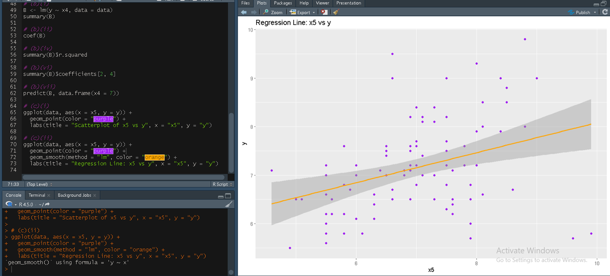 Nab1nDh's tweet photo. #LSPPDay46

Explored data visualization and regression analysis Plotted relationships, added trend lines, and analyzed patterns in the data using ggplot2. Learning how to turn raw numbers into insights through visuals  
#60DaysOfLearning2025 #LearningWithLeapfrog
@lftechnology #R https://t.co/u6K2BFpAn3