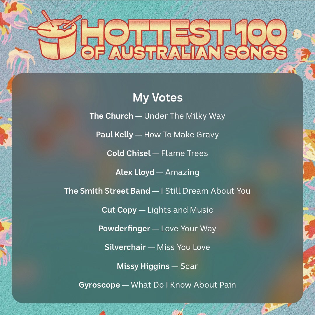 Was an impossible task to settle on 10 but here’s a pretty good rep of my faves #hottest100