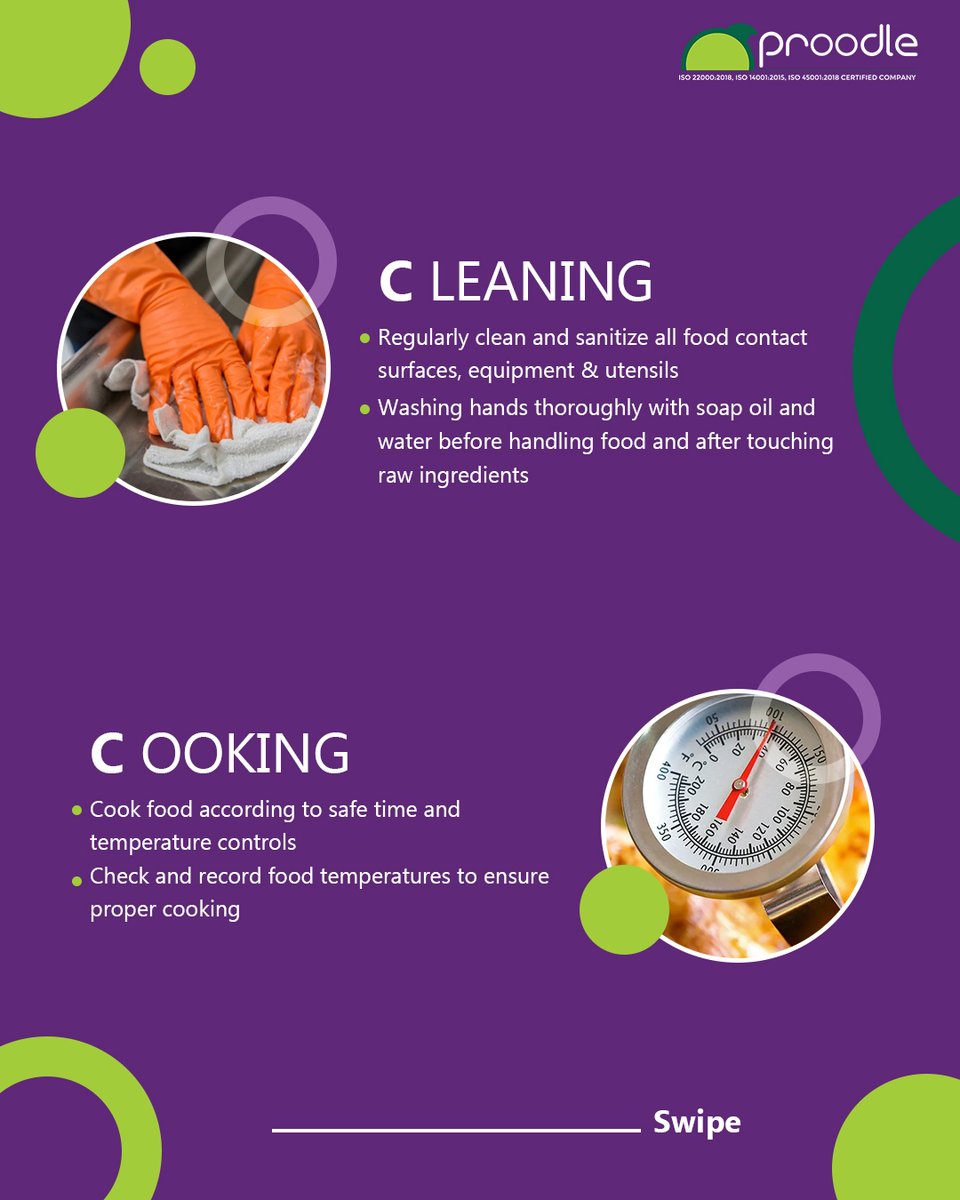 proodle2013's tweet image. At Proodle, we follow the 4Cs of Safe Food Prep:
🧼 Cleaning – Clean hands, surfaces &amp;amp; tools
🔥 Cooking – Cook &amp;amp; record at right temps
🚫 Cross Contamination – Separate raw &amp;amp; ready-to-eat + allergen control
❄️ Chilling – Chill at ≤ 5°C, no overloading
#SafeFood #4Cs #FoodSafety
