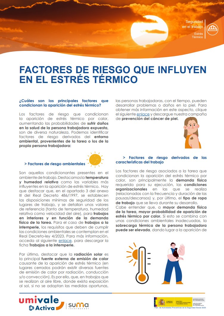 GVA Invassat (@gvainvassat) on Twitter photo 🌡️ ¿Qué factores aumentan el riesgo de sufrir estrés térmico en el trabajo?
<a href="/umivaleactiva/">Umivale Activa</a> ha elaborado una campaña sobre trabajos con exposición a altas temperaturas, con este y otros documentos al respecto.
Consúltala aquí: 👉 umivaleactiva.es/prevencion-y-s… 🌡️ ¿Qué factores aumentan el riesgo de sufrir estrés térmico en el trabajo?
<a href="/umivaleactiva/">Umivale Activa</a> ha elaborado una campaña sobre trabajos con exposición a altas temperaturas, con este y otros documentos al respecto.
Consúltala aquí: 👉 umivaleactiva.es/prevencion-y-s…