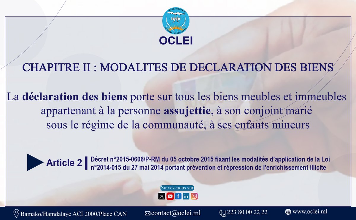 𝐑𝐄𝐂𝐔𝐄𝐈𝐋 𝐃𝐄 𝐓𝐄𝐗𝐓𝐄𝐒 𝐝𝐞 𝐥'𝐎𝐟𝐟𝐢𝐜𝐞 𝐂𝐞𝐧𝐭𝐫𝐚𝐥 𝐝𝐞 𝐋𝐮𝐭𝐭𝐞 𝐜𝐨𝐧𝐭𝐫𝐞 𝐥'𝐄𝐧𝐫𝐢𝐜𝐡𝐢𝐬𝐬𝐞𝐦𝐞𝐧𝐭 𝐈𝐥𝐥𝐢𝐜𝐢𝐭𝐞 𝐚𝐮 𝐌𝐚𝐥𝐢 
#luttecontrecorruption 
#enrichissementillicite 
#Mali 
#OCLEI