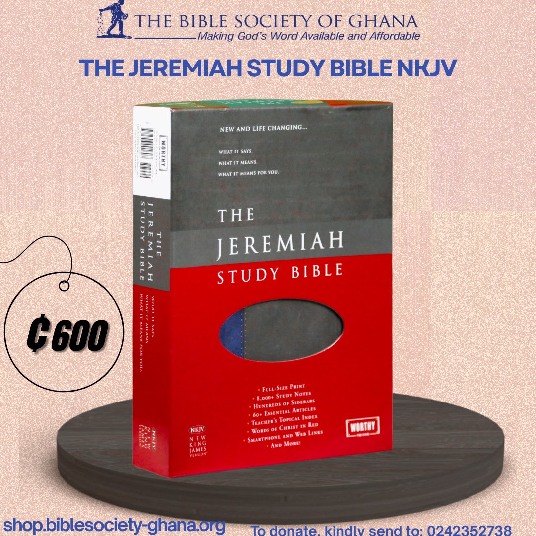 BibleSocietygh's tweet image. Transform your Bible study with the Jeremiah Study Bible (NKJV)!
What it says. What it means. What it means for you.
Only ₵600
🛒 shop.biblesociety-ghana.org
🙏 Donate: 0242352738
#BibleStudyTips #NewLife #Discover #BibleSocietyGhana