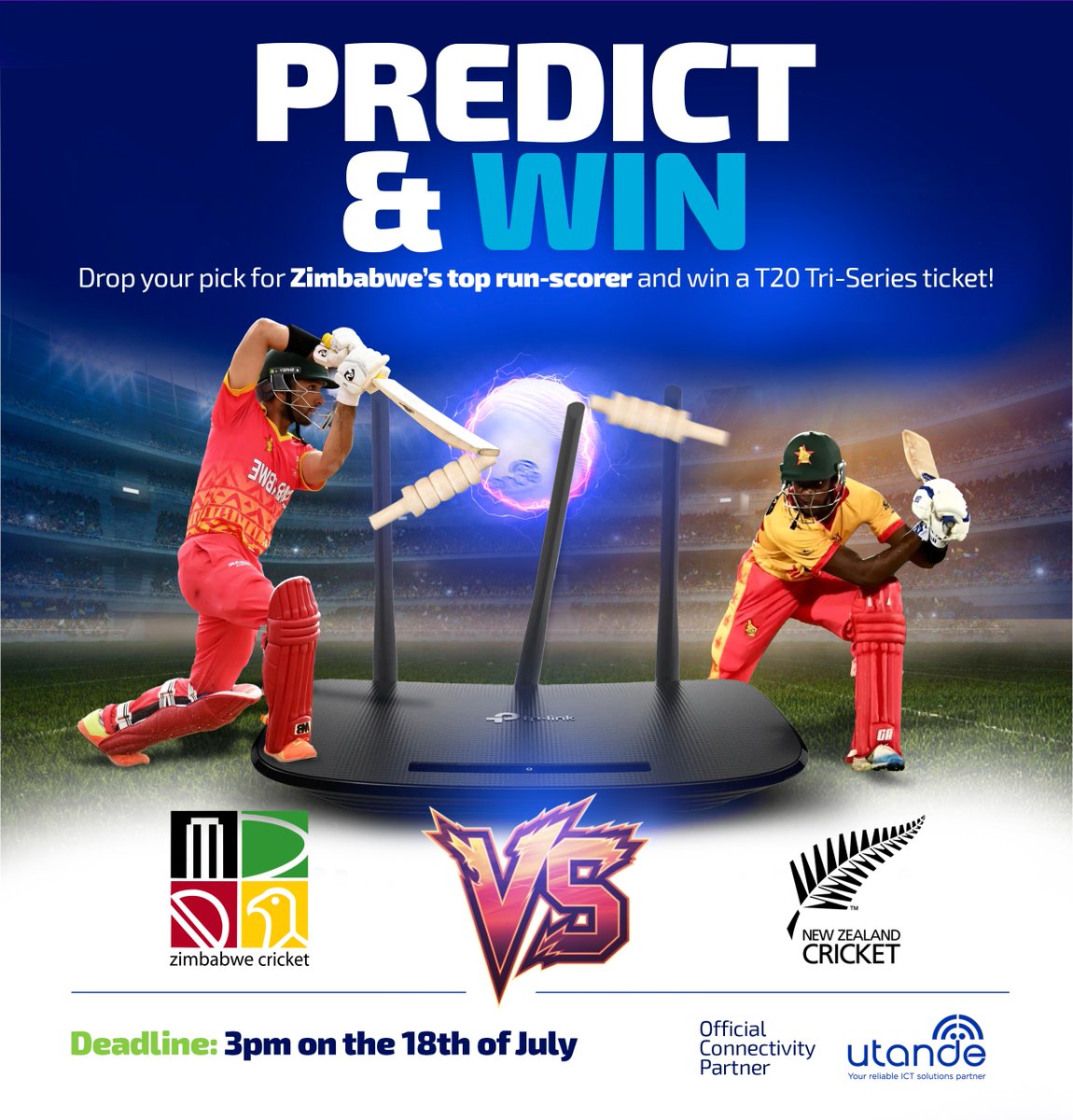 Win 1 of 5 T20 Tri-Series Tickets with Dandemutande! 
1. Predict the 🇿🇼 player with most runs' vs 🇳🇿
2. Follow us on FB, IG &amp; Twitter
3. Get likes on your comment – most liked correct answer wins!
Share our pages to boost your chances!

Only followers count. Let’s play!