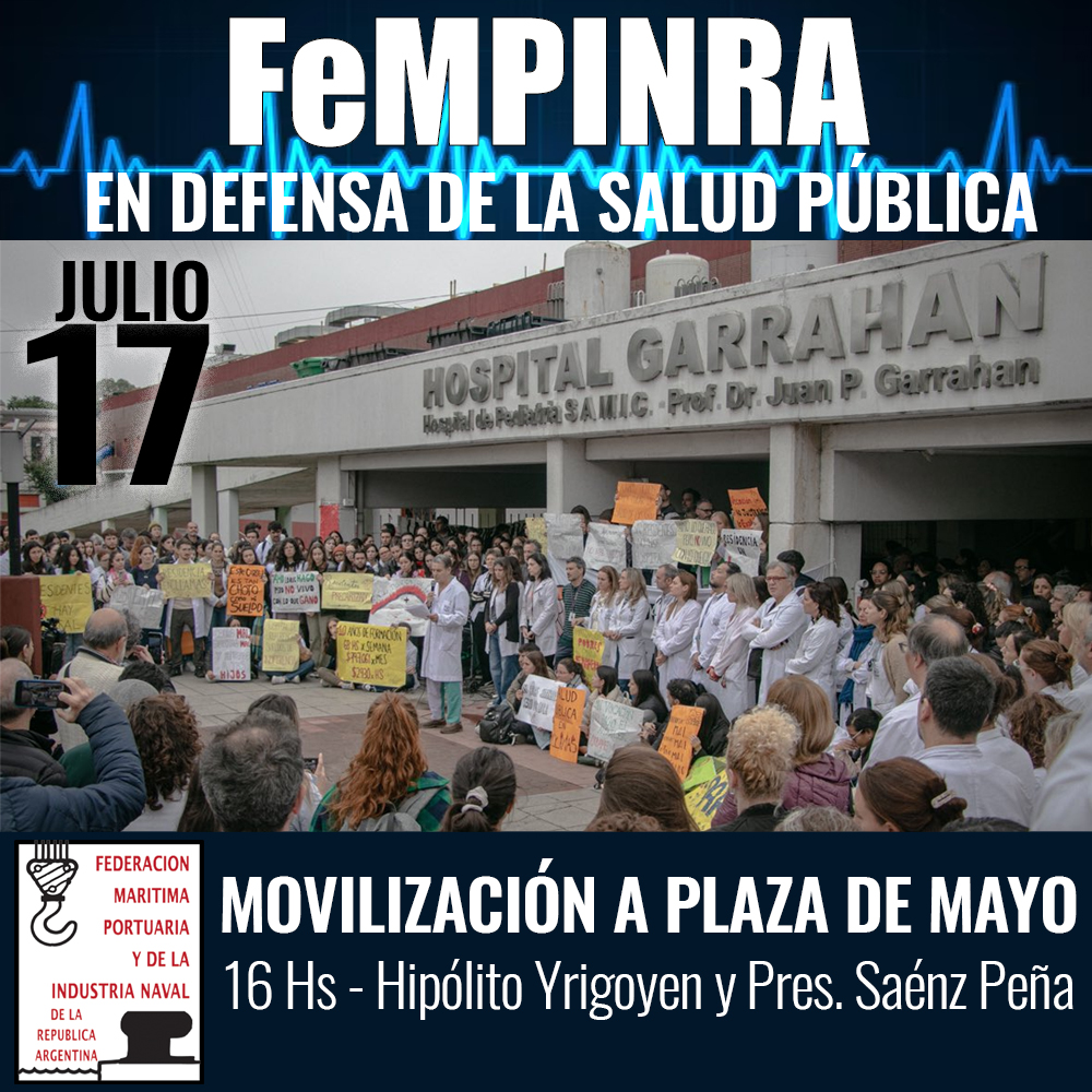 FeMPINRATv's tweet image. #FeMPINRATVOFICIAL Este jueves 17 de julio EN DEFENSA DE LA SALUD PÚBLICA movilización a Plaza de Mayo. Concentramos a las 16 Hs en Hipólito Yrigoyen y Pres. Saenz Peña
#YoBancoAlGarrahan #Hospital #Garrahan #FuerzaGarrahan