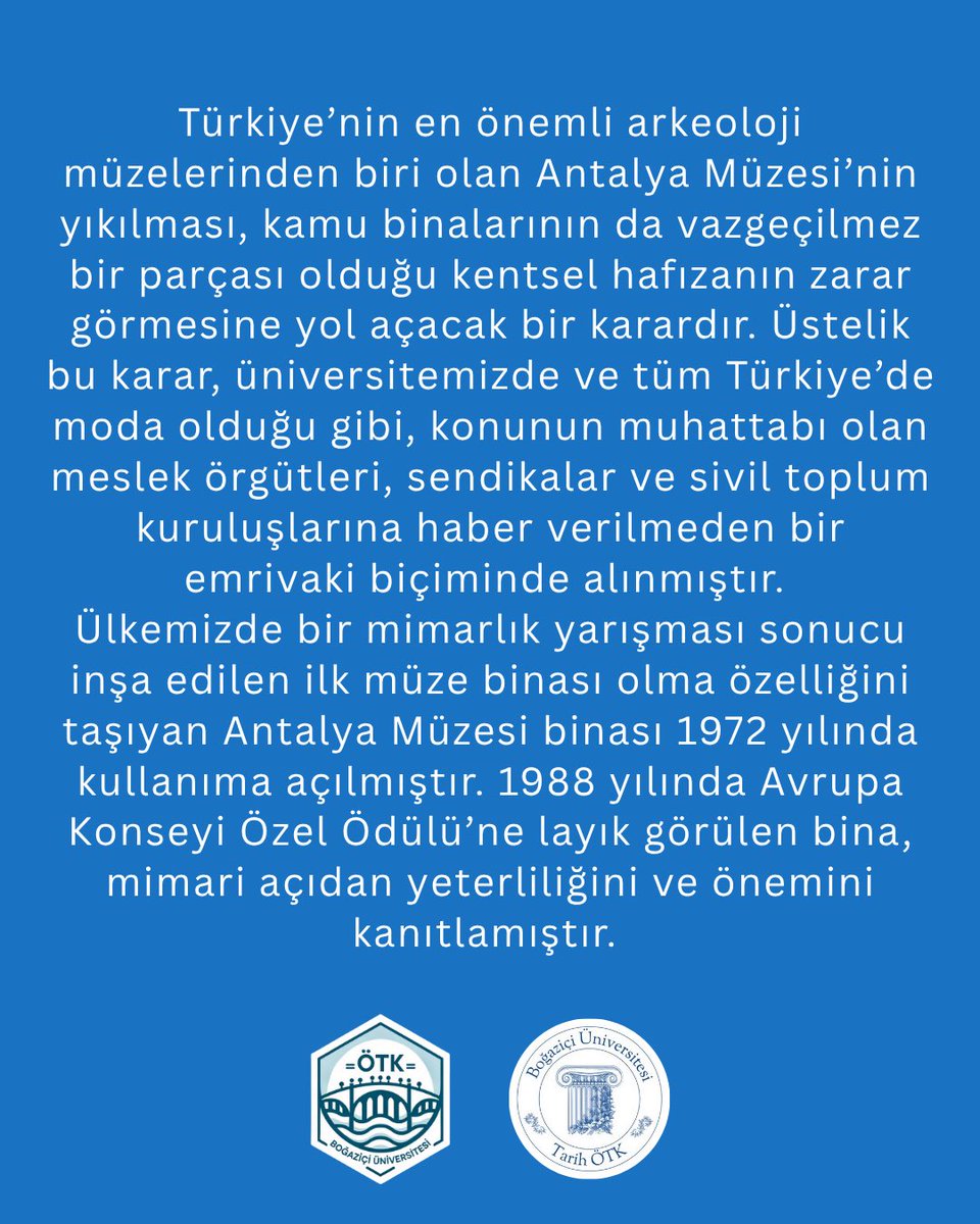 bounhist's tweet image. Antalya Müzesi’nin yıkılmasına dair alınan keyfi kararla ilgili kamuoyunun aydınlatılmasını talep ediyoruz.