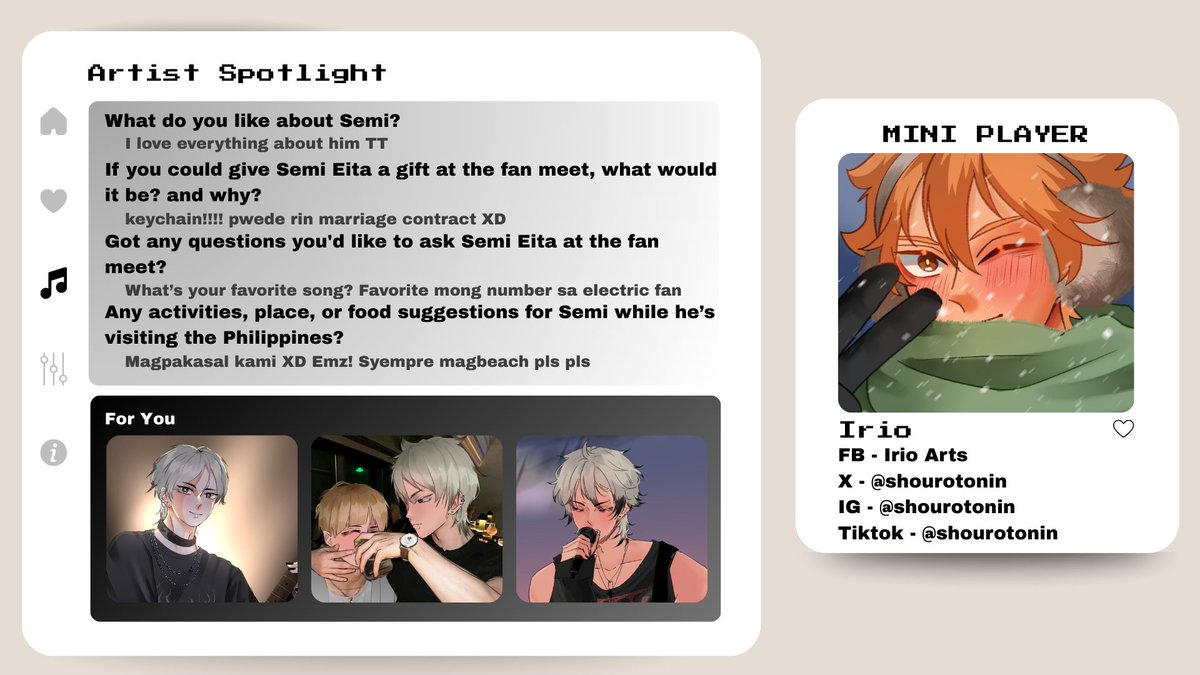 semieitacse's tweet image. ☆ Artist Spotlight: Irio
Dim the lights and cue the flair, our next artist takes center stage! @shourotonin will bring their show-stopping artistic flair, blending sharp visuals and a clear love for Semi that is sure to hit every beat and set the tone! ☆
#SetTheStageSemiCSE