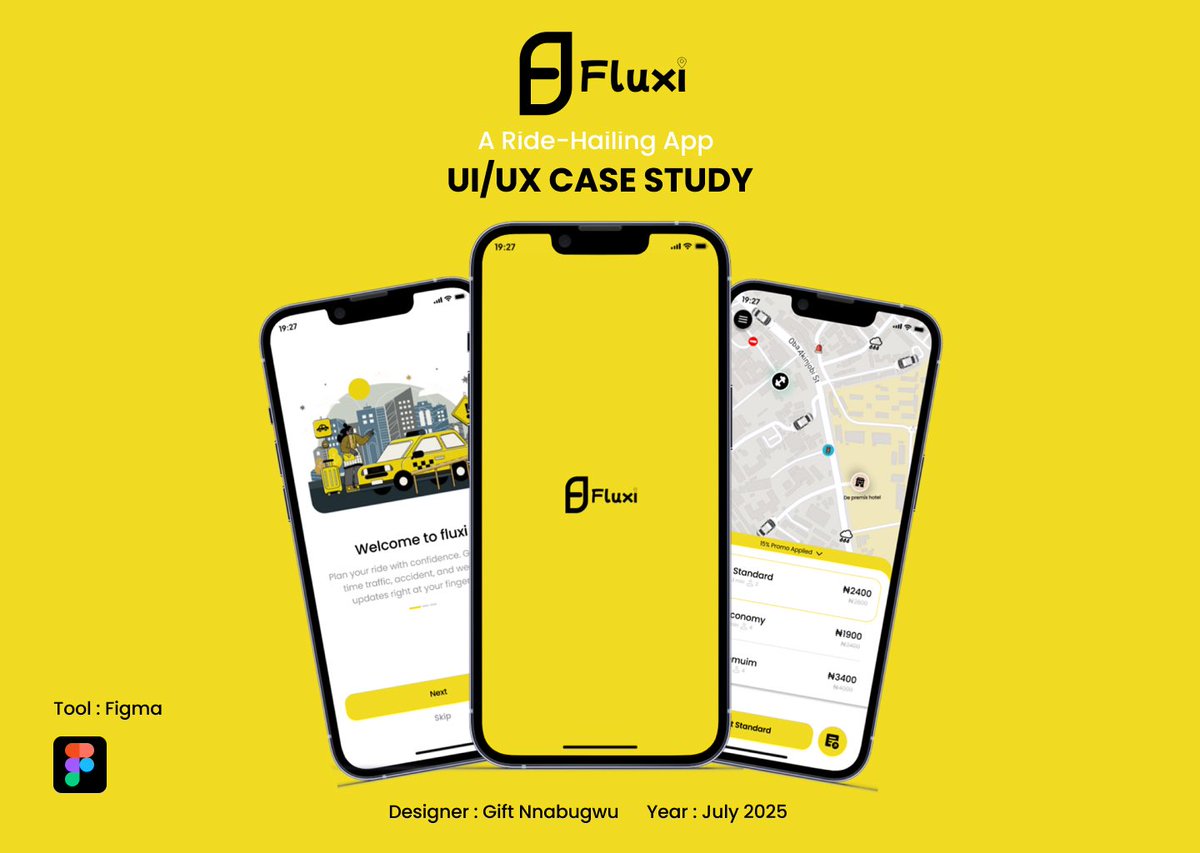 I Just completed a UI/UX case study on Fluxi (ride-hailing app) that adapts to real-life conditions like traffic, rain, and roadblocks.

Check it out 👇 on Behance: behance.net/gallery/230391…