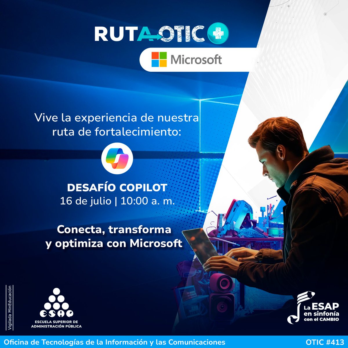 Desafía tu mente con Copilot. Únete HOY a las 10:00 a. m. a nuestro encuentro virtual y enfrenta un reto en línea junto a expertos de Microsoft. ¡Descubre cómo Copilot transforma tu forma de trabajar!
Transmisión en vivo: youtube.com/live/A1kzOZtk9…

#RutaOTICMás