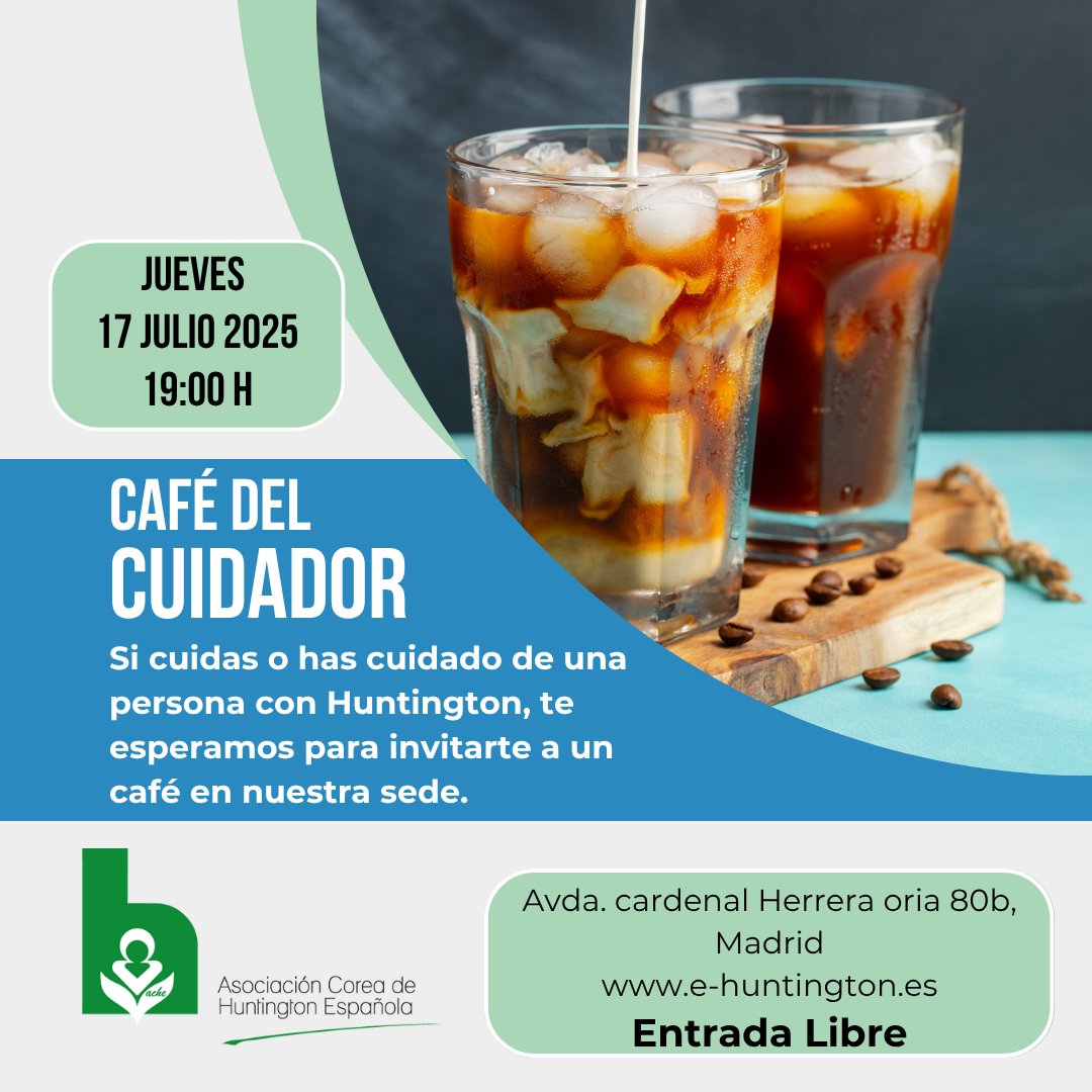 Asociación Corea de Huntington Española (ACHE) (@ehuntingtones) on Twitter photo En ACHE, entendemos profundamente los desafíos únicos y la extraordinaria resiliencia que implica cuidar a personas con la Enfermedad de #Huntington.
Por eso, mañana JUEVES 17, tenemos en el <a href="/csaplayagata/">CSA PLAYA GATA</a> nuestro último "Café del Cuidador" antes de las vacaciones. ¡No faltes! En ACHE, entendemos profundamente los desafíos únicos y la extraordinaria resiliencia que implica cuidar a personas con la Enfermedad de #Huntington.
Por eso, mañana JUEVES 17, tenemos en el <a href="/csaplayagata/">CSA PLAYA GATA</a> nuestro último "Café del Cuidador" antes de las vacaciones. ¡No faltes!