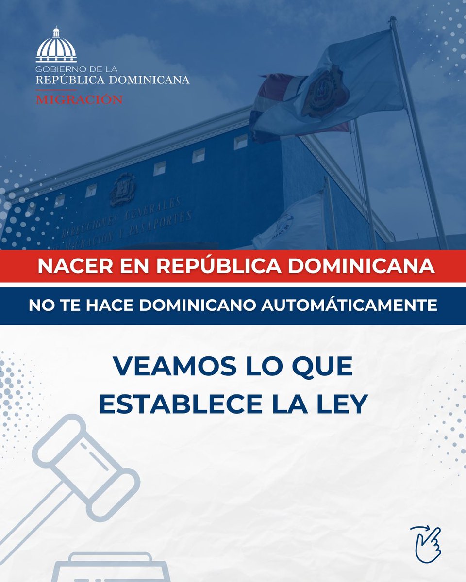 MigracionRDo's tweet image. 📌 Nacer en RD no otorga automáticamente la nacionalidad.

Según la Constitución y la Ley 285-04, hijos de extranjeros no residentes o en situación irregular no adquieren la nacionalidad dominicana por nacimiento.

🔗 Conoce más en nuestra infografía.

#DGM 
#MigraciónRD